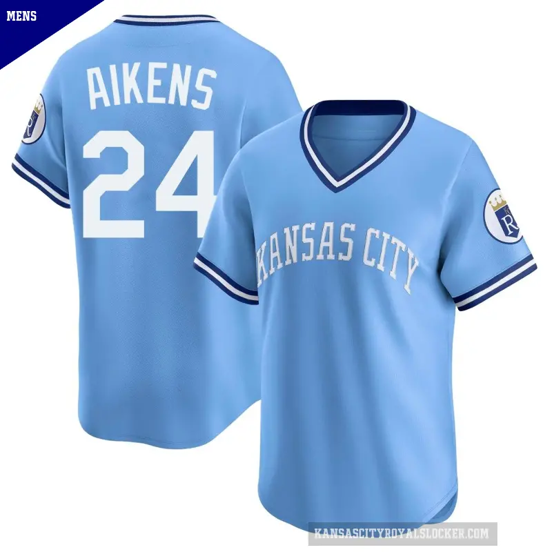 Men's No.24 Willie Aikens Kansas City Royals Light Blue Limited Throwback Cooperstown Collection Jersey