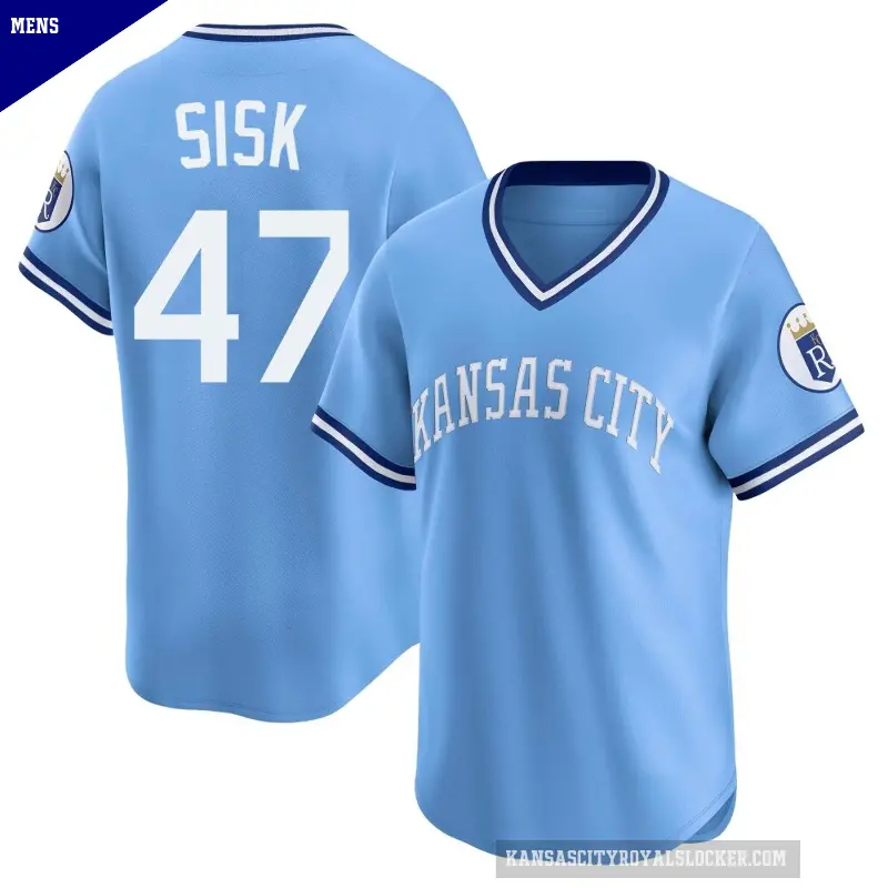 Men's No.47 Evan Sisk Kansas City Royals Light Blue Limited Throwback Cooperstown Collection Jersey