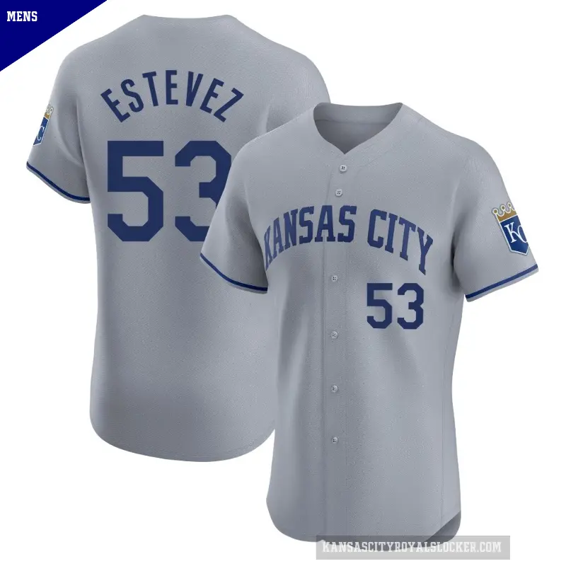 Men's No.53 Carlos Estevez Kansas City Royals Gray Elite Road Jersey