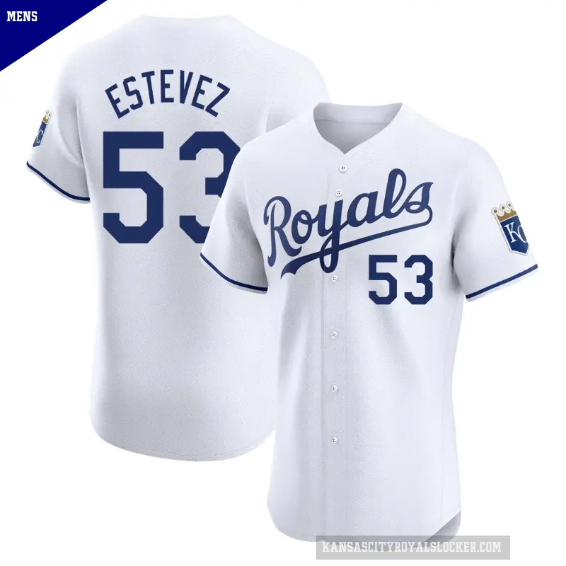 Men's No.53 Carlos Estevez Kansas City Royals White Elite Home Jersey