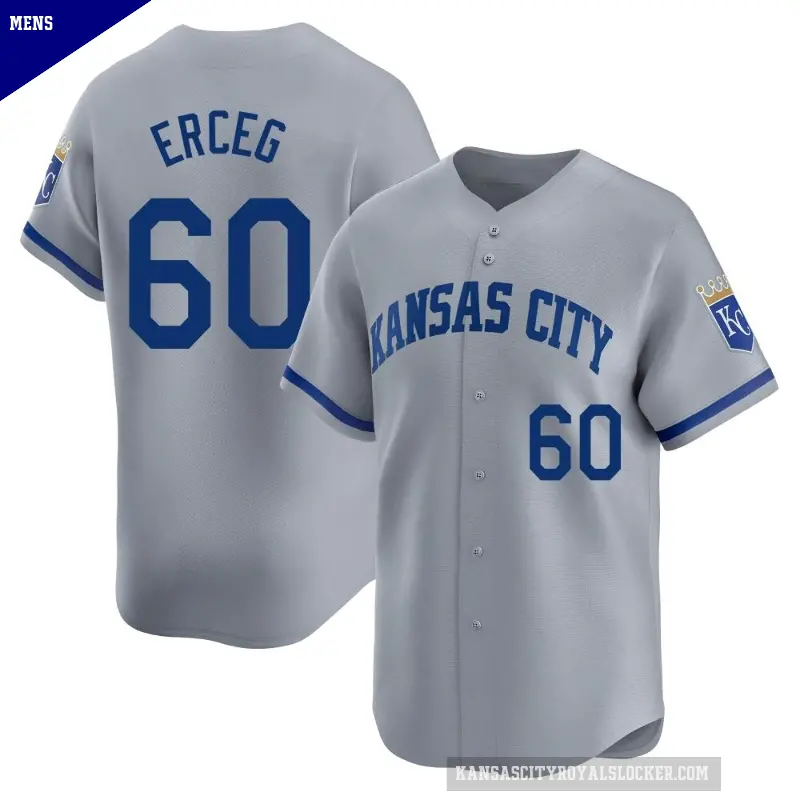 Men's No.60 Lucas Erceg Kansas City Royals Gray Limited Away Jersey
