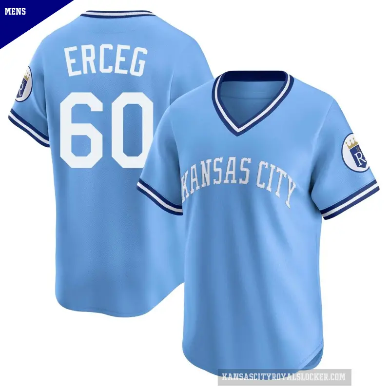 Men's No.60 Lucas Erceg Kansas City Royals Light Blue Limited Throwback Cooperstown Collection Jersey