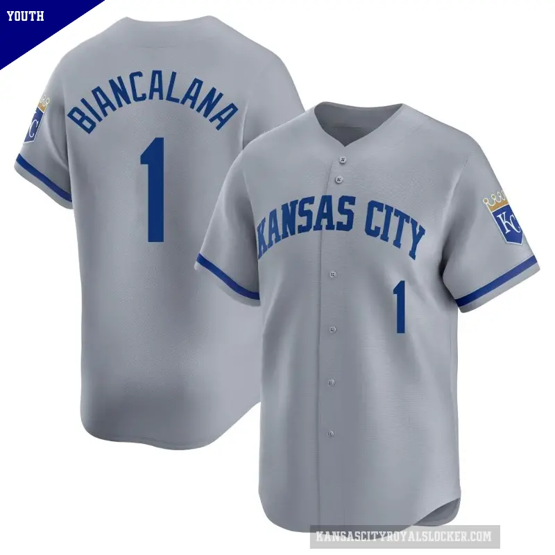 Youth No.1 Buddy Biancalana Kansas City Royals Gray Limited Away Jersey