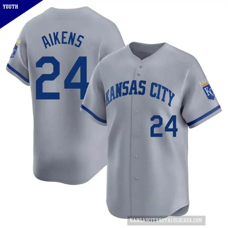 Youth No.24 Willie Aikens Kansas City Royals Gray Limited Away Jersey